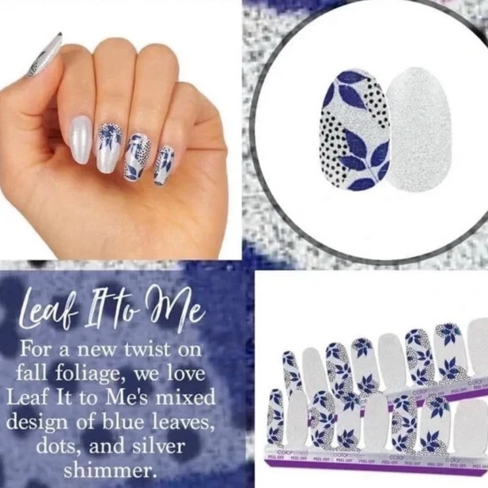 Color Street Leaf It To Me Blue and Silver Press-On Nails